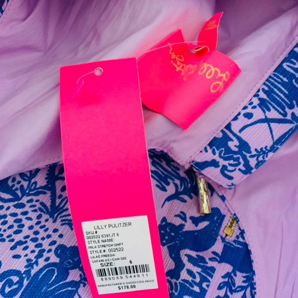 NEW Lilly Pulitzer Mila Stretch Shift Dress Lilac Freesia Safari As I Can See - Picture 5 of 5